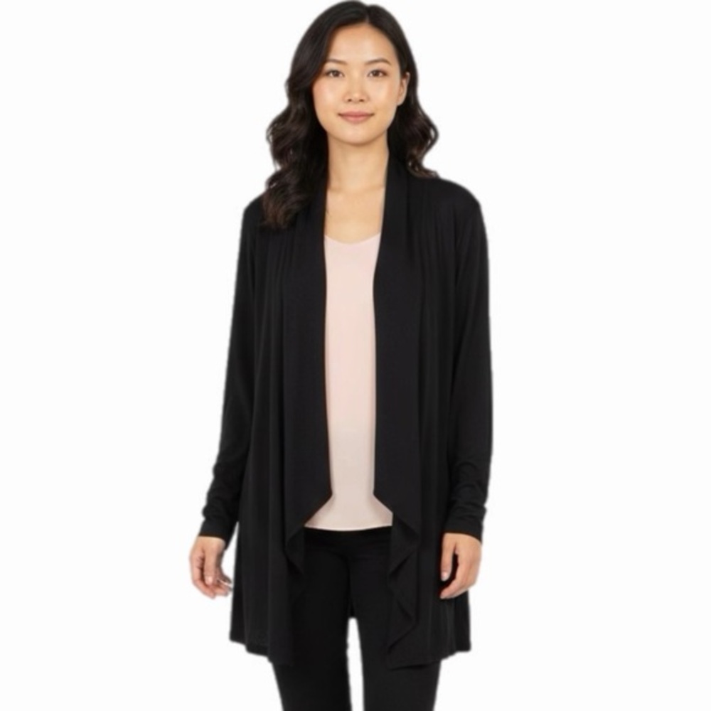 TOMMY BAHAMA black stretch jersey open waterfall cardigan Size Medium